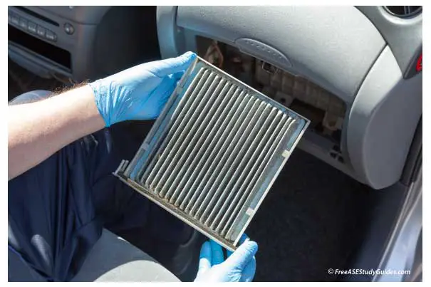 Removing an A/C cabin air filter.