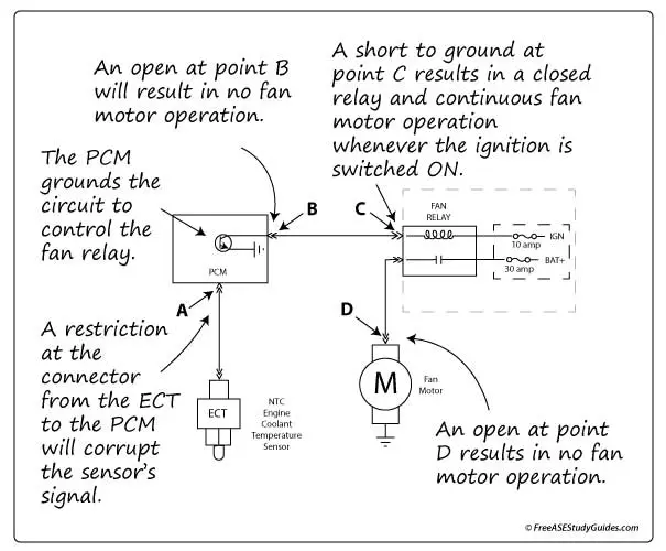 Engine cooling fan circuit answers.
