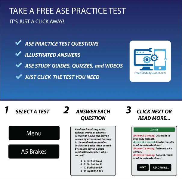 Take a free ASE practice test. ASE Automotive Service Excellence