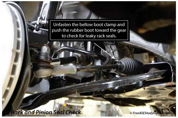 How to check for leaking rack and pinion steering gear seals.