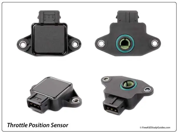 Four different views of a throttle position sensor.